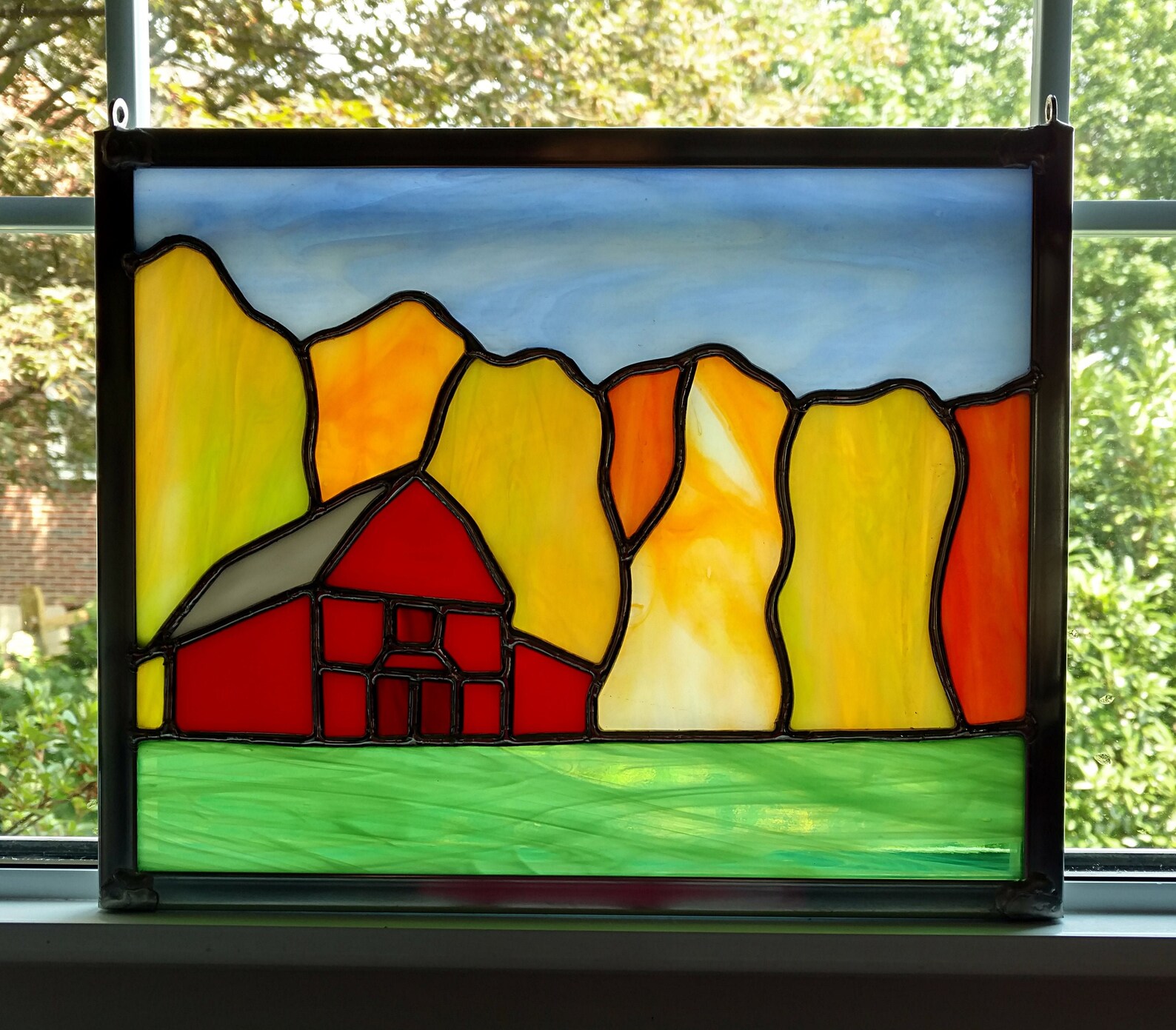 Stained Glass Red Barn Landscape Fall Stained Glass Etsy