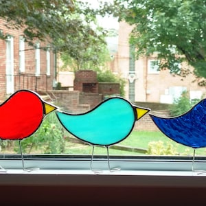 Stained Glass Bird Suncatcher, Standing Glass Bird, Blue Bird, Partridge, Bird Art, Bird Lover Gift, Red Bird, Easter Chick, Yellow Bird image 2