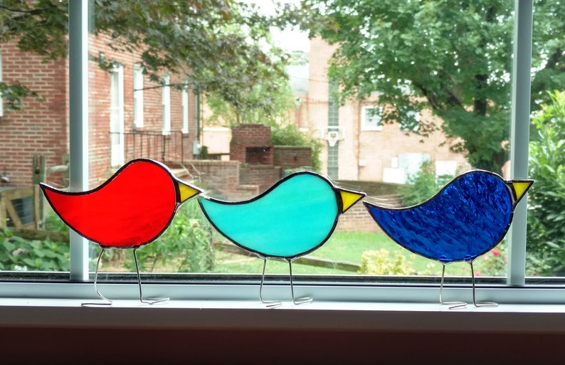 Stained Glass Bird Suncatcher, Standing Glass Bird, Blue Bird, Partridge, Bird Art, Bird Lover Gift, Red Bird, Easter Chick, Yellow Bird image 2