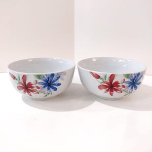 Vintage Corsica Bella Floral Ceramic Soup Salad Bowls, Set of Two, Bright Spring Flowers Candy Nut Bowls