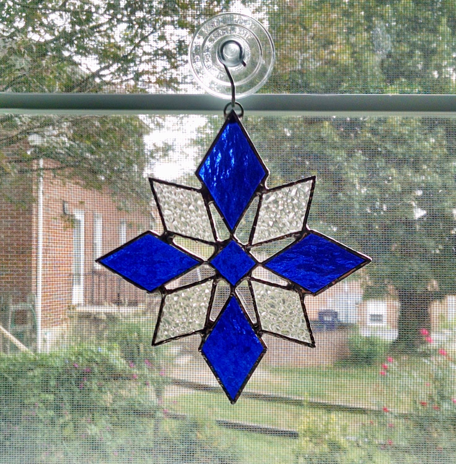 Snowflake Stained Glass Suncatcher Christmas Ornament Etsy