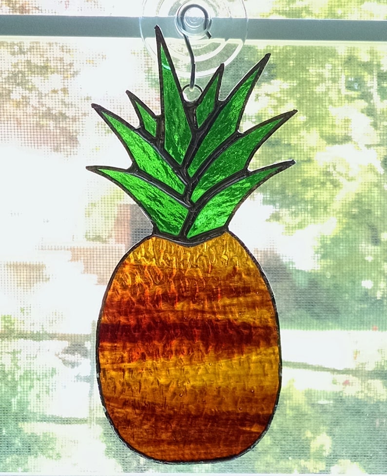 Pineapple Stained Glass Suncatcher Pineapple Ornament Etsy