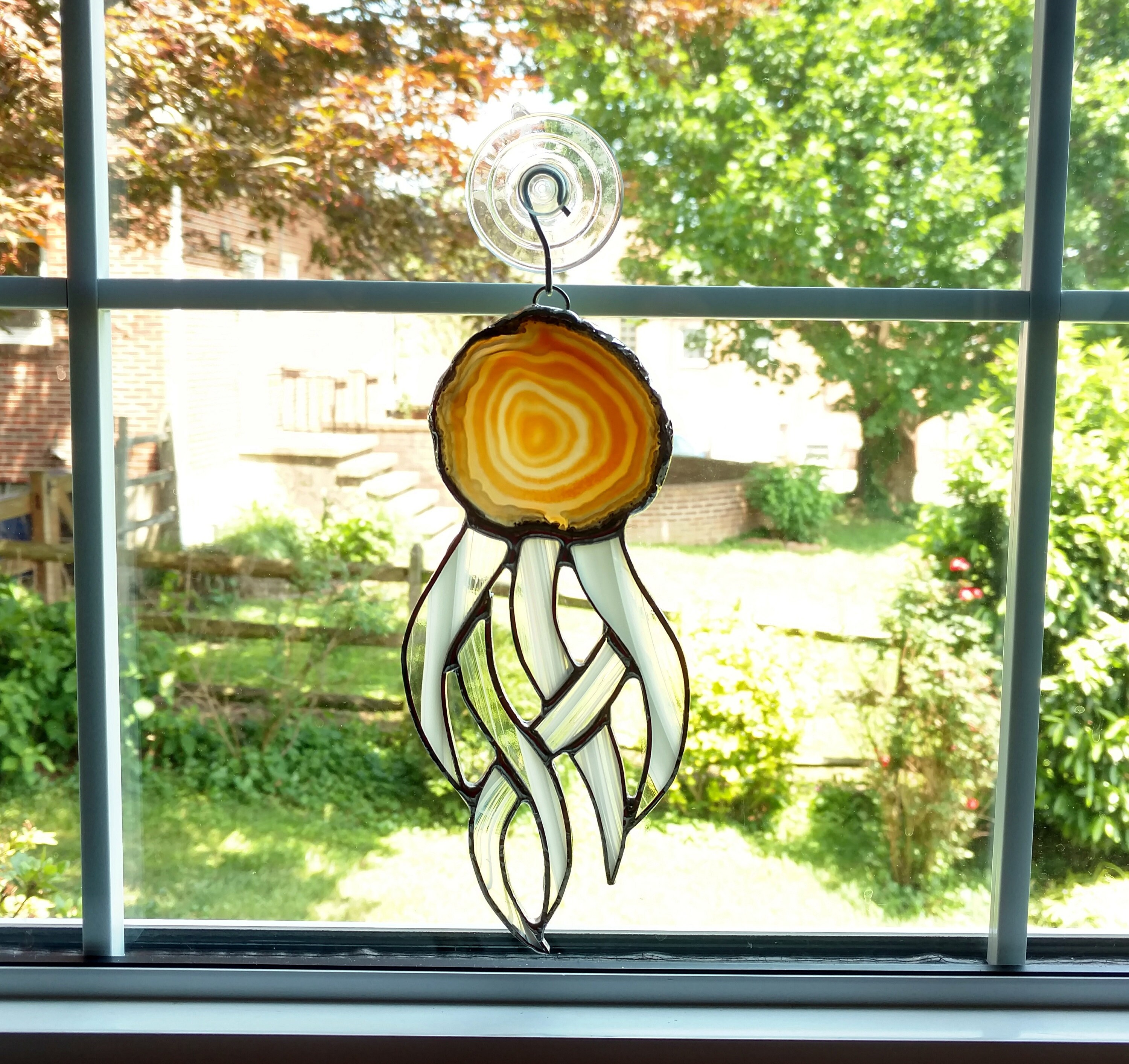 Jellyfish Stained Glass Suncatcher Crystal Agate Geode
