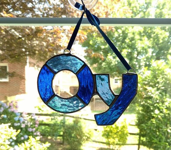 Oy Stained Glass Suncatcher, Hanukkah Decoration, Jewish Decor, Blue Glass, Jewish Saying, Oy Vey, Yiddish Saying, Hanukkah Gift, Judaica