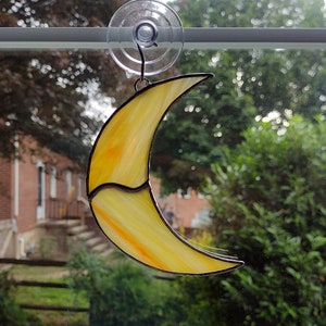 Stained Glass Moon Suncatcher, Crescent Moon, Orange Moon, Yellow Gold Moon Ornament, Celestial Decor