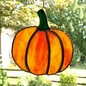 Stained Glass Pumpkin Suncatcher, Fall Suncatcher, Fall Decor, Autumn Decor, Thanksgiving Decor, Orange Glass, Halloween Decor