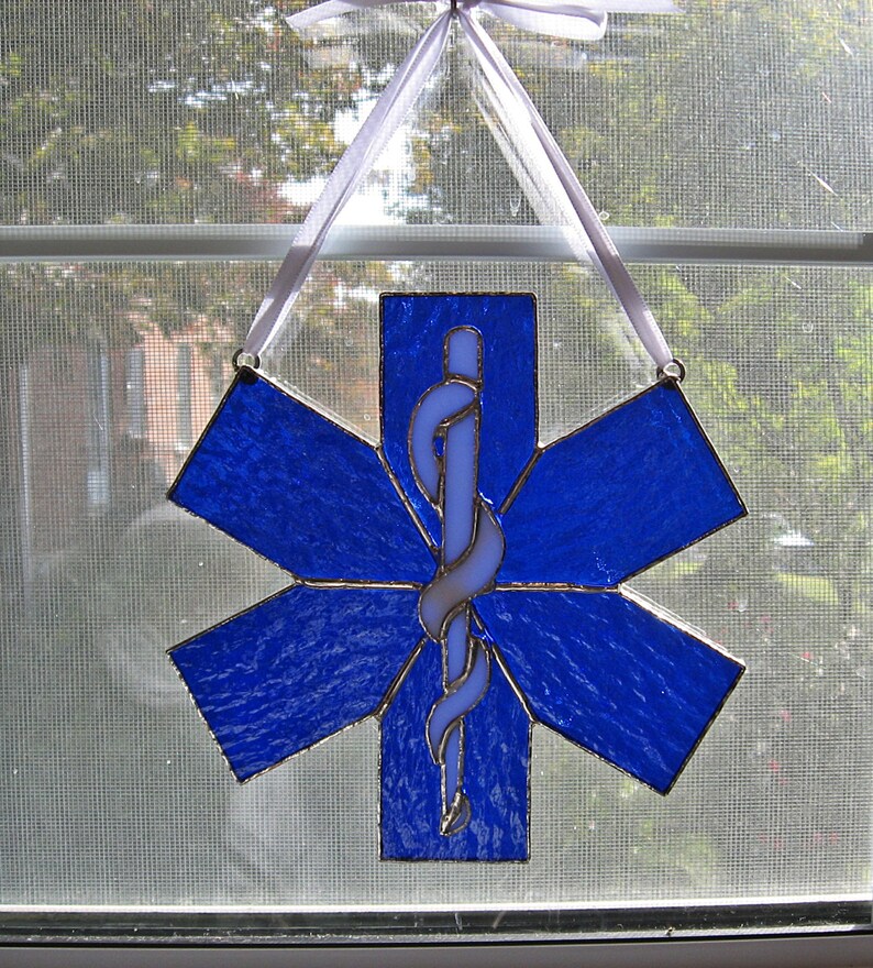 EMS Star of Life Stained Glass Suncatcher Cross of Life Etsy