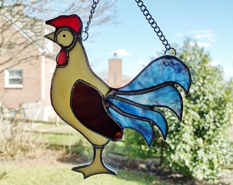 Rooster Stained Glass Suncatcher, Rooster Decor, Rooster Window Ornament, Stained Glass Bird, Bird Lover Gift, Farm House Decor, Chicken