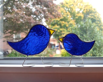 Stained Glass Bird Suncatcher Set, Momma and Baby Bird, Four Color Options