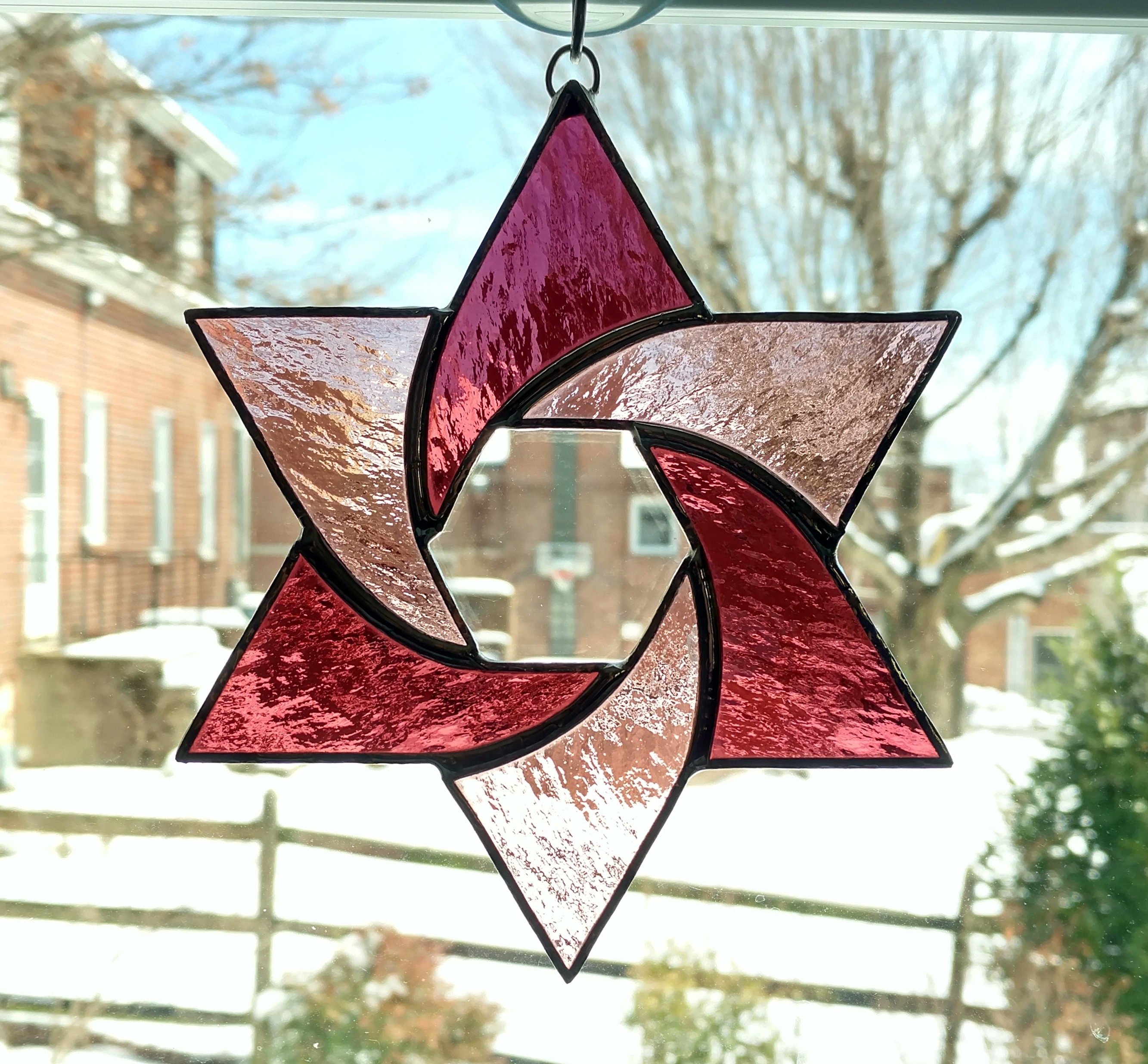 Stained Glass Star Suncatcher Star of David Judaica Pink Etsy