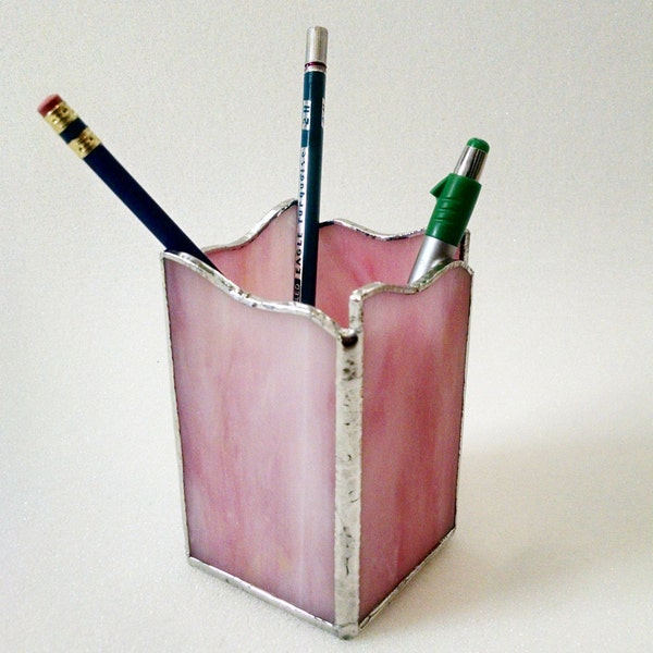 Pencil  Holder, Pink Pen Holder, Stained Glass, Custom Colors Available, Desk Accessory, Office Gift, Desk Set, Candle Holder