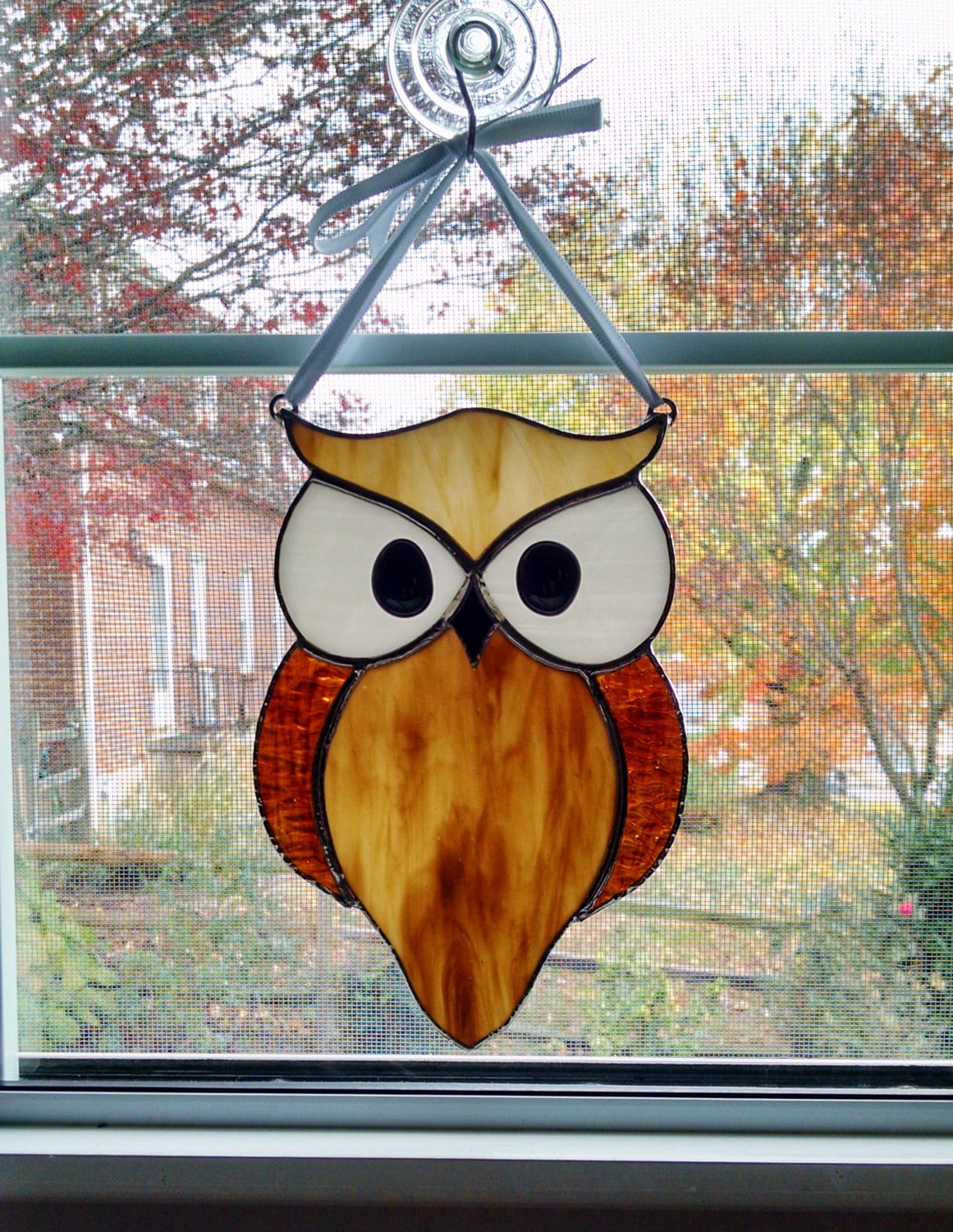Stained Glass Owl Suncatcher Bird Horned Owl Gardener | Etsy