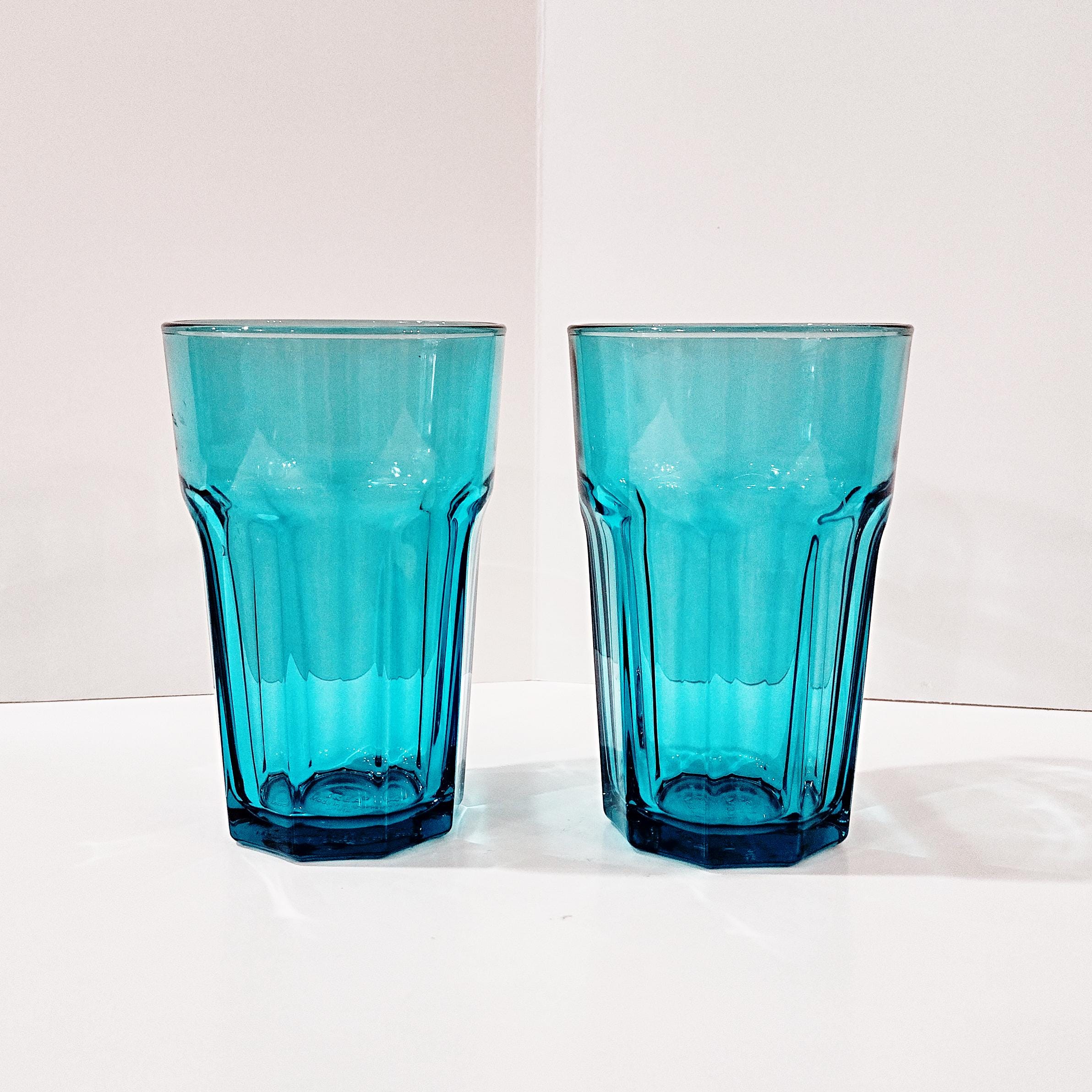 Vintage Ikea Pokal Teal Blue 14 Ounce Glasses Tumblers, Set of Two