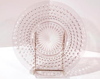 Vintage Anchor Hocking Pink Hobnail Glass Luncheon Plate, 1930's Depression Glass Plate