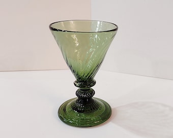 Vintage Hand Blown Green Swirl Wine Glass, Jamestown Glasshouse Reproduction