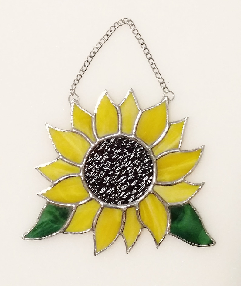 Stained Glass Sunflower Suncatcher Yellow Flower Garden Etsy