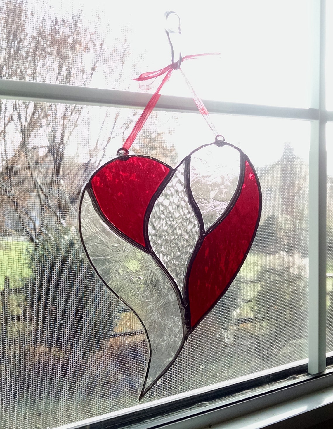 Stained Glass Heart Suncatcher Red and Clear Valentines Day Etsy