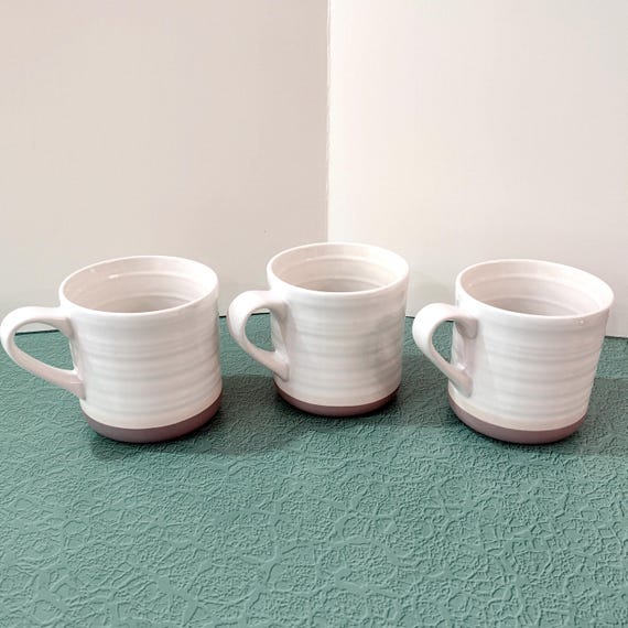 Better Homes and Gardens Ashmoor Coffee Mugs, Set of Three, White and Tan  Ribbed Ceramic Mugs