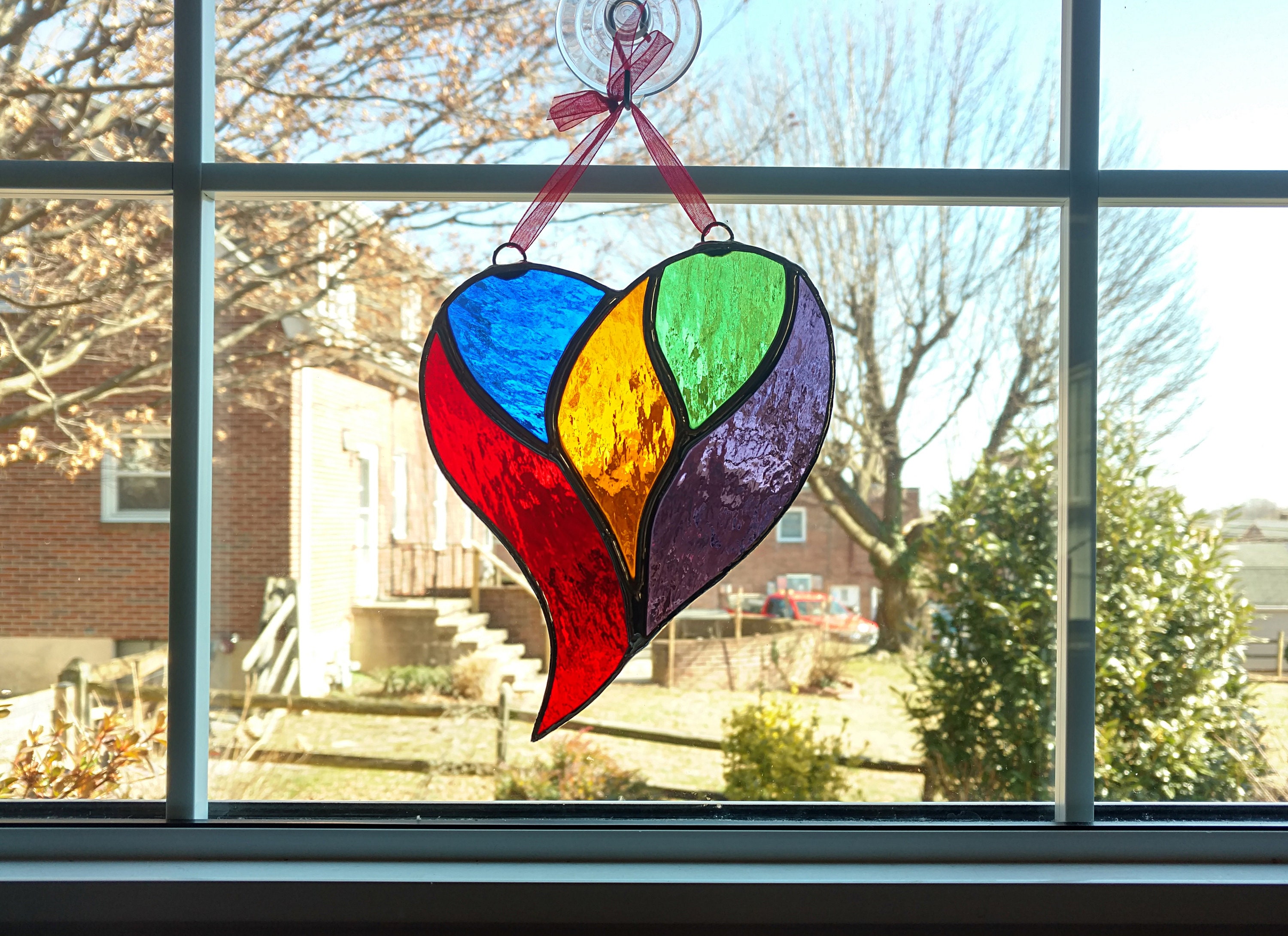 Stained Glass Heart Suncatcher, Rainbow Heart, Valentines Day Gift, Unity Heart  Ornament, LGBT Heart Gift, Anniversary Gift, Wedding, Love 
