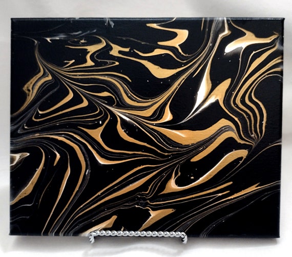 Black and Gold Abstract Original Acrylic Painting 8 X Etsy