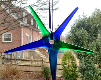 Blue and Green Fused Glass Star Suncatcher
