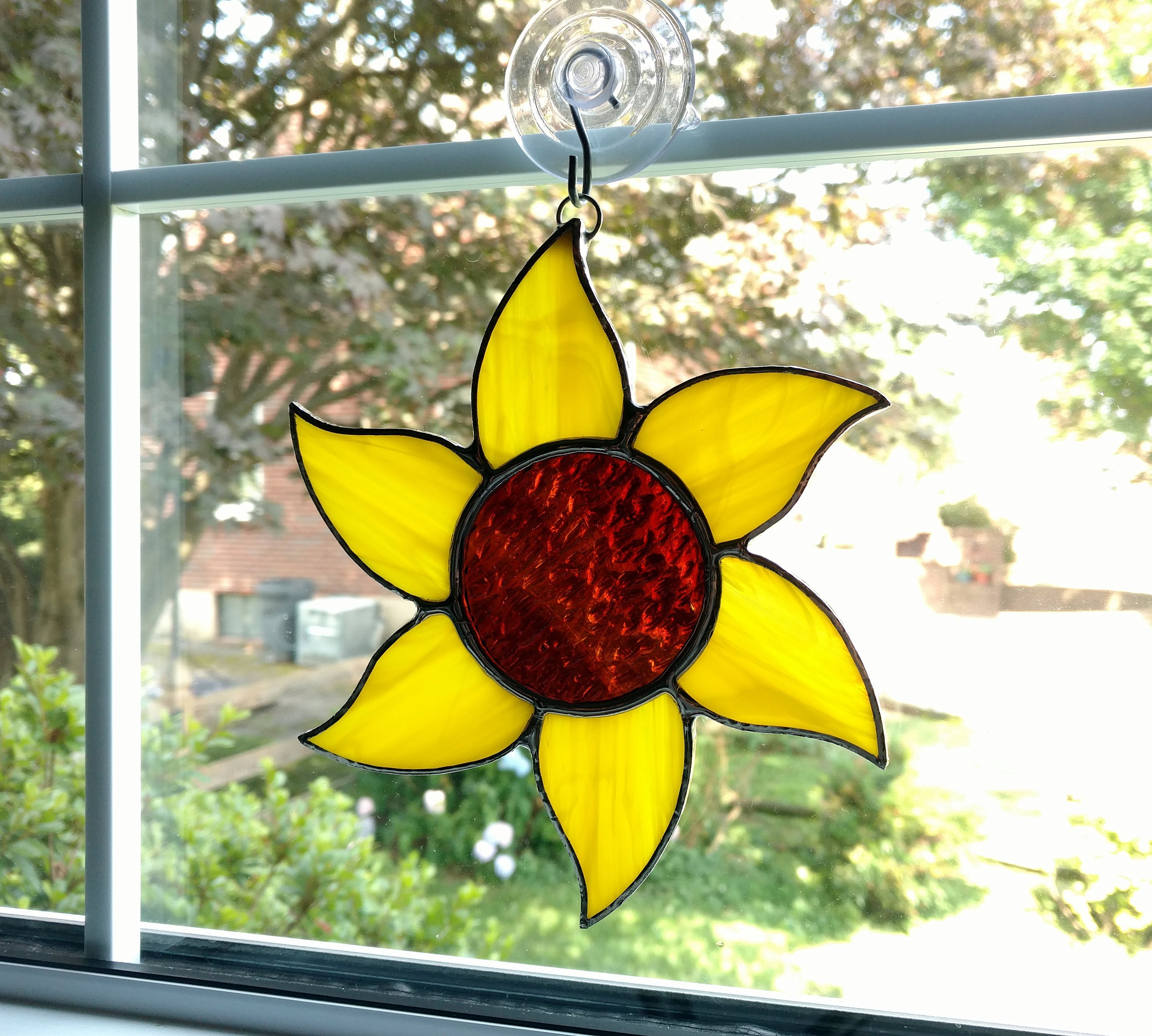 Stained Glass Sunflower Suncatcher Yellow Flower Garden Etsy