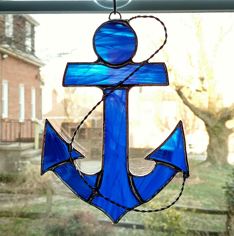 Anchor Stained Glass Suncatcher Blue Anchor Nautical Decor Etsy