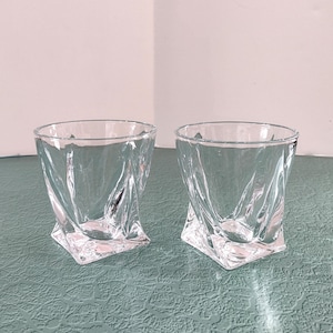 Vintage Mikasa Motion Double Old Fashioned Glasses, Set of Two, Twisted Whiskey Glasses