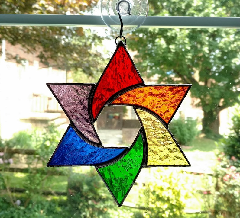 Rainbow Stained Glass Star Suncatcher Star of David Hanukkah Etsy