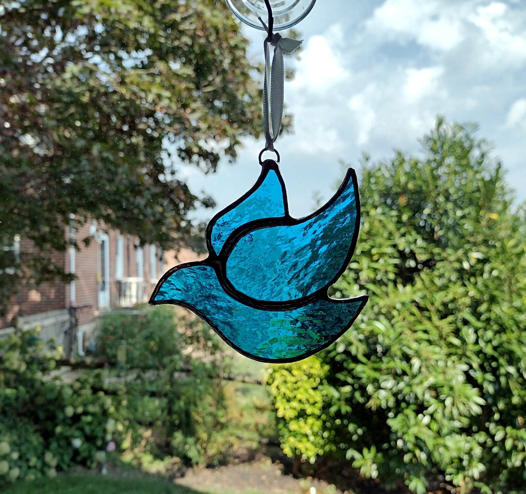 Blue Stained Glass Dove Suncatcher, Dove Christmas Tree Ornament ...