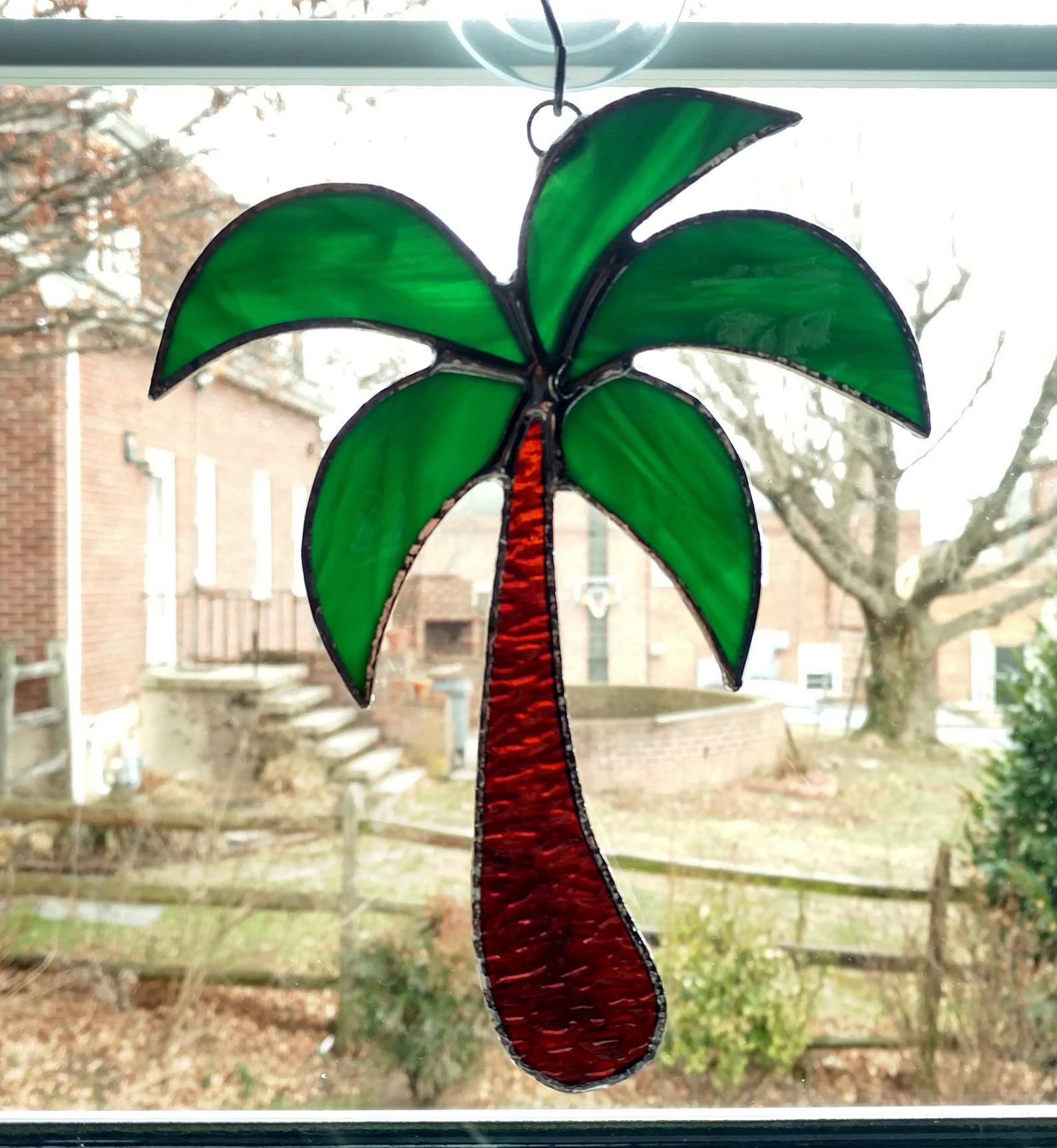 Palm Tree Stained Glass Suncatcher, Tropical Beach Coastal Window Decor ...