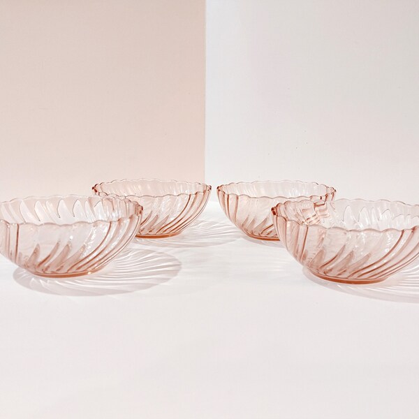 Vintage Pink Arcoroc Rosaline Swirl Dessert Bowls, Set of Four