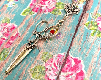 Quilters Antique Scissors Sewing Seamstress Silver Charm Necklace