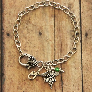 MA Medical Assistant Stethoscope Silver Charm Bracelet