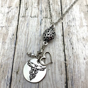 Veterinarian Vet Caduceus Silver Charm Necklace