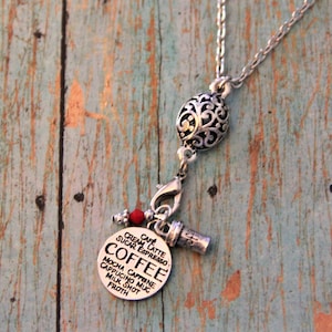 Coffee Lover Charm Necklace, Coffee Caffeine Addict Charm Necklace, Coffee Cup Charm Necklace