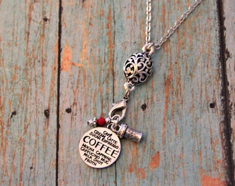 Coffee Lover Charm Necklace, Coffee Caffeine Addict Charm Necklace, Coffee Cup Charm Necklace