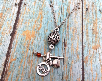 Diabetes, Diabetes Necklace, Diabetes Charm Necklace, Diabetes Charm, Diabetes Jewelry, Diabetic Jewelry, Diabetic Necklace, Diabetic Charm