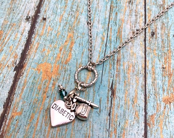 Diabetes, Diabetes Necklace, Diabetes Charm Necklace, Diabetes Charm, Diabetes Jewelry, Diabetic Jewelry, Diabetic Necklace, Diabetic Charm