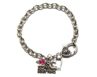 I Love Knitting - Knitters Adjustable Silver Charm Bracelet