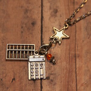 Fun SMALL Abacus and Calculator Math Lover Silver Charm Necklace