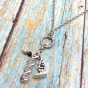 Fun Chemistry Biology DNA Lab Tech Microscope Silver Charm Necklace