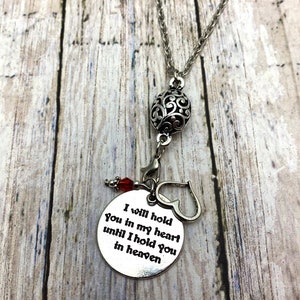 I Will Hold You In My Heart - Stamped Silver Charm Memorial Necklace