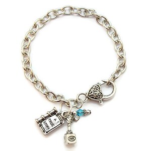 Author Writer Librarian or Book Club Gift - Silver Charm Bracelet
