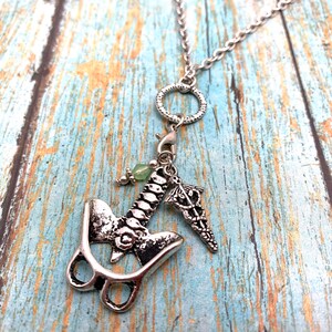 Fun Radiology Skeleton Hips and Backbone Caduceus Silver Charm Necklace