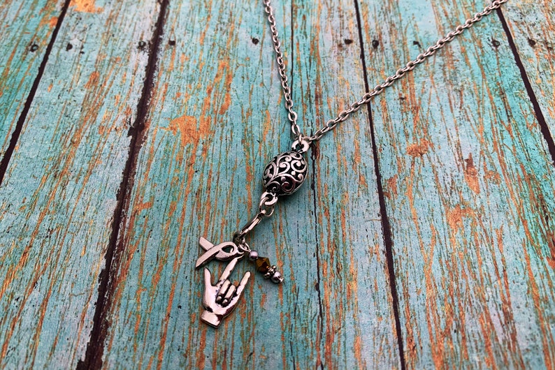 Deaf Awareness ASL Antique Silver Charm Necklace With Three Charms