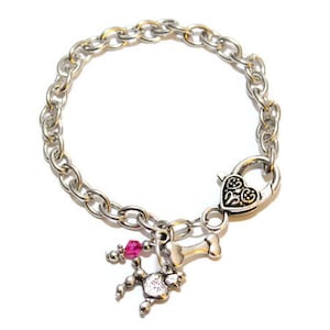 Poodle Love Bracelet - Adjustable Silver Bracelet With Three Charms