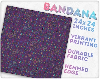 24" Retro Arcade Carpet Pattern Bandana , Headband, Face Covering, Scarf, 100% Polyester