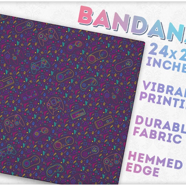 24 « Retro Arcade Carpet Pattern Bandana , Bandeau, Couvre-visage, Foulard, 100% Polyester