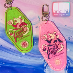 Trash Cat Lodge and Tavern Retro Hotel Keychain